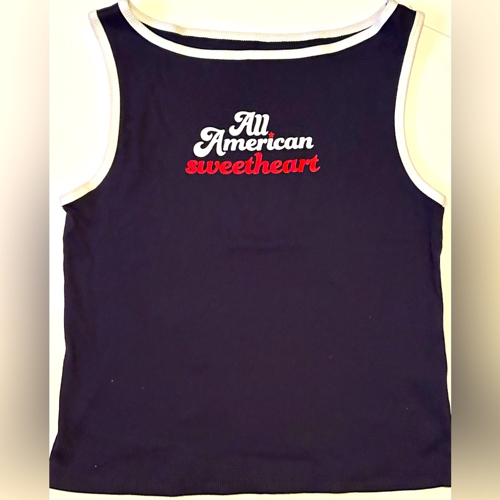 NEW! Women’s “All American Sweetheart” Ribbed Boat Neck Graphic Tank Top (L)-NWT